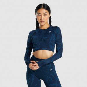 Camiseta Gymshark Adapt Camo Seamless Long Sleeve Crop Savanna | 27CHRGMDZ