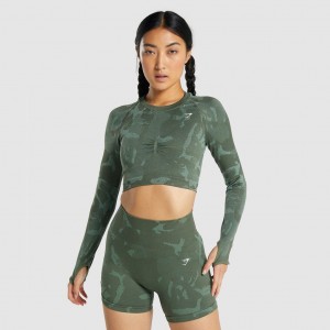 Camiseta Gymshark Adapt Camo Seamless Long Sleeve Crop Savanna | 26PYVAZGE