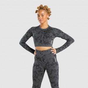 Camiseta Gymshark Adapt Camo Seamless Long Sleeve Crop Negras | 36WFGEOCP