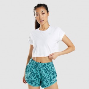 Camiseta Gymshark Animal Estampadas Crop Blancas | 93LTKCASV