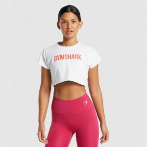 Camiseta Gymshark Animal Estampadas Infill Crop Blancas | 35ZJTVYGB