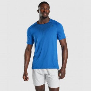 Camiseta Gymshark Apex Contrast Seamless Azules | 65CXAFLQJ