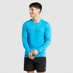 Camiseta Gymshark Arrival Estampadas Long Sleeve Azules | 81RKTXCOH