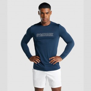Camiseta Gymshark Arrival Long Sleeve Estampadas Azul Marino | 87ETOJKSF