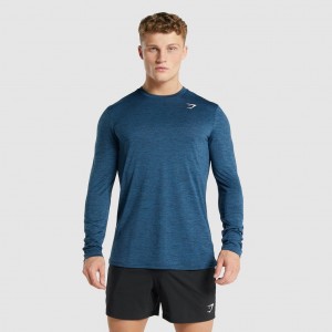 Camiseta Gymshark Arrival Marl Long Sleeve Azul Marino | 39UWPLZGY