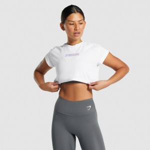 Camiseta Gymshark Camo Estampadas Crop Blancas | 86JYRAULE