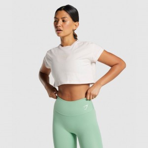 Camiseta Gymshark Camo Estampadas Crop Creme | 07ADITXRH
