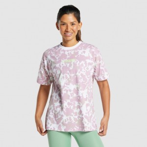 Camiseta Gymshark Camo Estampadas Oversized Blancas Moradas | 64FIDUOMJ