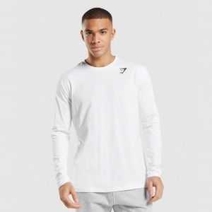 Camiseta Gymshark Crest Long Sleeve Blancas | 37UBDMYOW