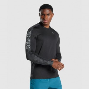 Camiseta Gymshark Deporte Long Sleeve Crew Negras | 86HOMBZAG