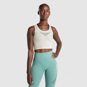 Camiseta Gymshark Energy Seamless Crop Creme | 24OBXRKYF
