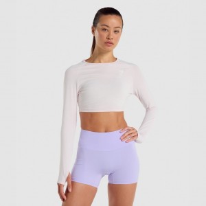 Camiseta Gymshark Entrenamiento Long Sleeve Crop Creme | 61FBVNLIO
