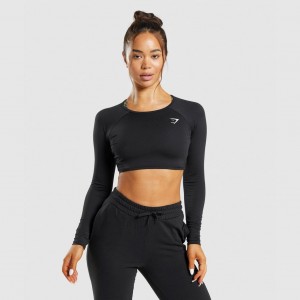 Camiseta Gymshark Entrenamiento Long Sleeve Crop Negras | 84SEFDHPV