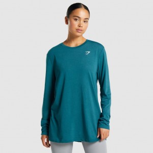 Camiseta Gymshark Entrenamiento Oversized Long Sleeve Teal | 02ORBMQIW