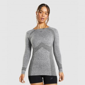 Camiseta Gymshark Flex Long Sleeve Charcoal Marl | 58HDPQVLT