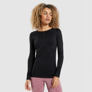 Camiseta Gymshark Flex Long Sleeve Negras | 68FEUBGOY
