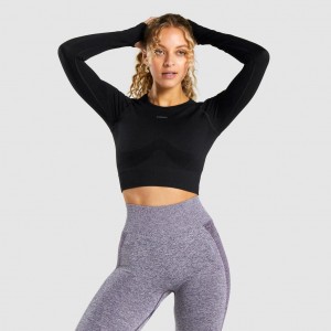 Camiseta Gymshark Flex Sports Long Sleeve Crop Negras | 58CDIQZWP
