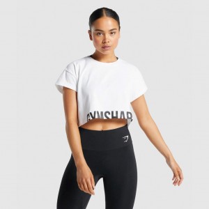 Camiseta Gymshark Fraction Crop Blancas | 82NBHTLES