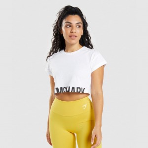 Camiseta Gymshark Fraction Crop Blancas | 06TMHADQW