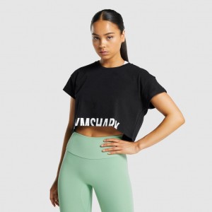 Camiseta Gymshark Fraction Crop Negras | 40XBUONPA