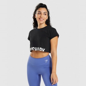 Camiseta Gymshark Fraction Crop Negras | 14SOVDJWY