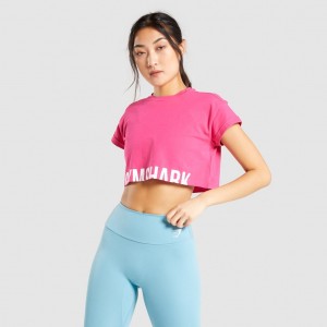 Camiseta Gymshark Fraction Crop Rosas | 72QPRMBZK