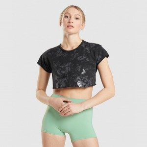 Camiseta Gymshark KK Fit Raw Crop Negras Camuflaje | 25VDPRSAJ