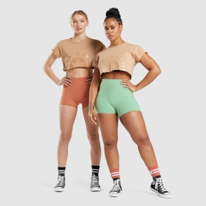 Camiseta Gymshark KK Fit Raw Crop Warm Buff | 78FJXAOZY