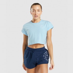 Camiseta Gymshark Legacy Estampadas Crop Azules | 53TMIHZPW