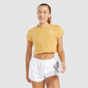 Camiseta Gymshark Legacy Estampadas Crop Amarillo | 71AKHGOIL