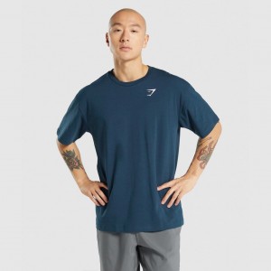 Camiseta Gymshark Oversized Azul Marino | 38VGWJTEZ