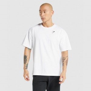 Camiseta Gymshark Oversized Blancas | 01PMKLOIV