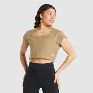 Camiseta Gymshark Pause Crop Marrones Claro | 63CASWXGH