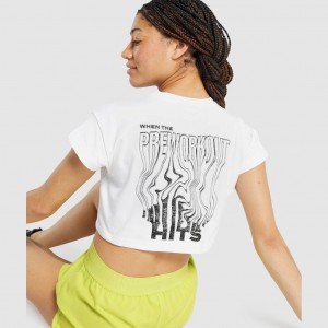 Camiseta Gymshark Pre-Workout Estampadas Crop Blancas | 19LBAUJCQ
