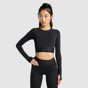 Camiseta Gymshark Vision Long Sleeve Crop Negras | 98ULDPFBJ