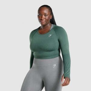 Camiseta Gymshark Vital Seamless 2.0 Long Sleeve Crop Verde Oscuro | 05WESMXDB