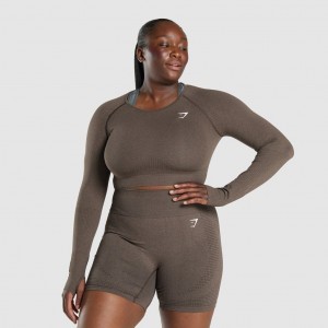 Camiseta Gymshark Vital Seamless 2.0 Long Sleeve Crop Marrones | 63RVZKCAN