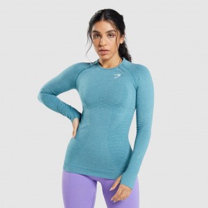 Camiseta Gymshark Vital Seamless 2.0 Long Sleeve Tahoe Teal Marl | 14SQLHPOX