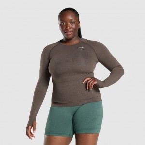 Camiseta Gymshark Vital Seamless 2.0 Long Sleeve Marrones | 84JMONIYW