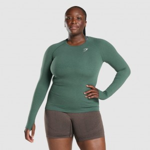 Camiseta Gymshark Vital Seamless 2.0 Long Sleeve Verde Oscuro | 53ZTNJSLA