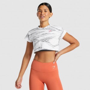 Camiseta Gymshark Zone Estampadas Crop Blancas Negras | 63GYVJXCR
