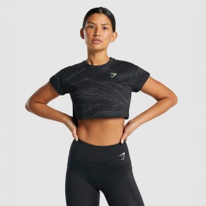 Camiseta Gymshark Zone Estampadas Crop Negras Gris | 47YAFWPVN