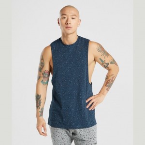 Camiseta Tirantes Gymshark Micro Print Drop Arm Azul Marino | 01JZHTKPR