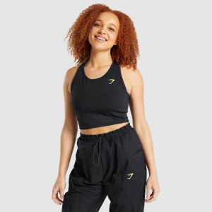 Camiseta Tirantes Gymshark Pulse Crop Negras | 63EAXVFJB