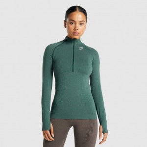 Pullover Gymshark Vital Seamless 2.0 1/2 Zip Verde Oscuro | 07ONLXMAW
