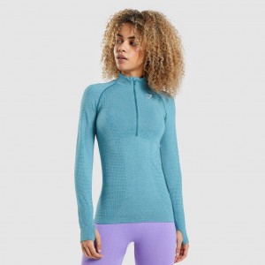 Pullover Gymshark Vital Seamless 2.0 1/2 Zip Tahoe Teal Marl | 29ZMAFQJP