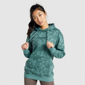 Sudadera con Capucha Gymshark Camo Estampadas Oversized Verde Oscuro | 73TFOWKDY