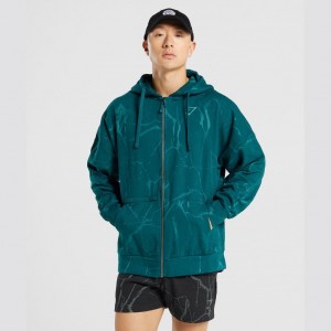 Sudadera con Capucha Gymshark Power Zip Up Teal Print | 60MYILKDZ