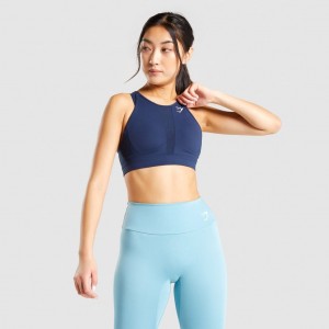 Sujetador Deportivo Gymshark Mesh Neckline Entrenamiento Azul Marino | 73FHJZRVD