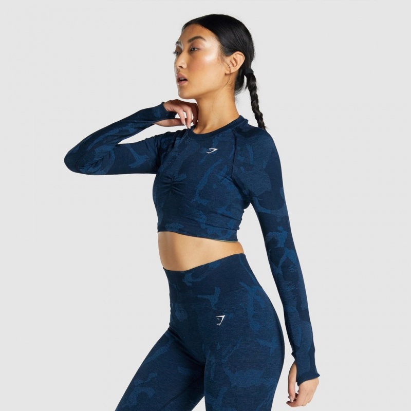 Camiseta Gymshark Adapt Camo Seamless Long Sleeve Crop Savanna | 27CHRGMDZ